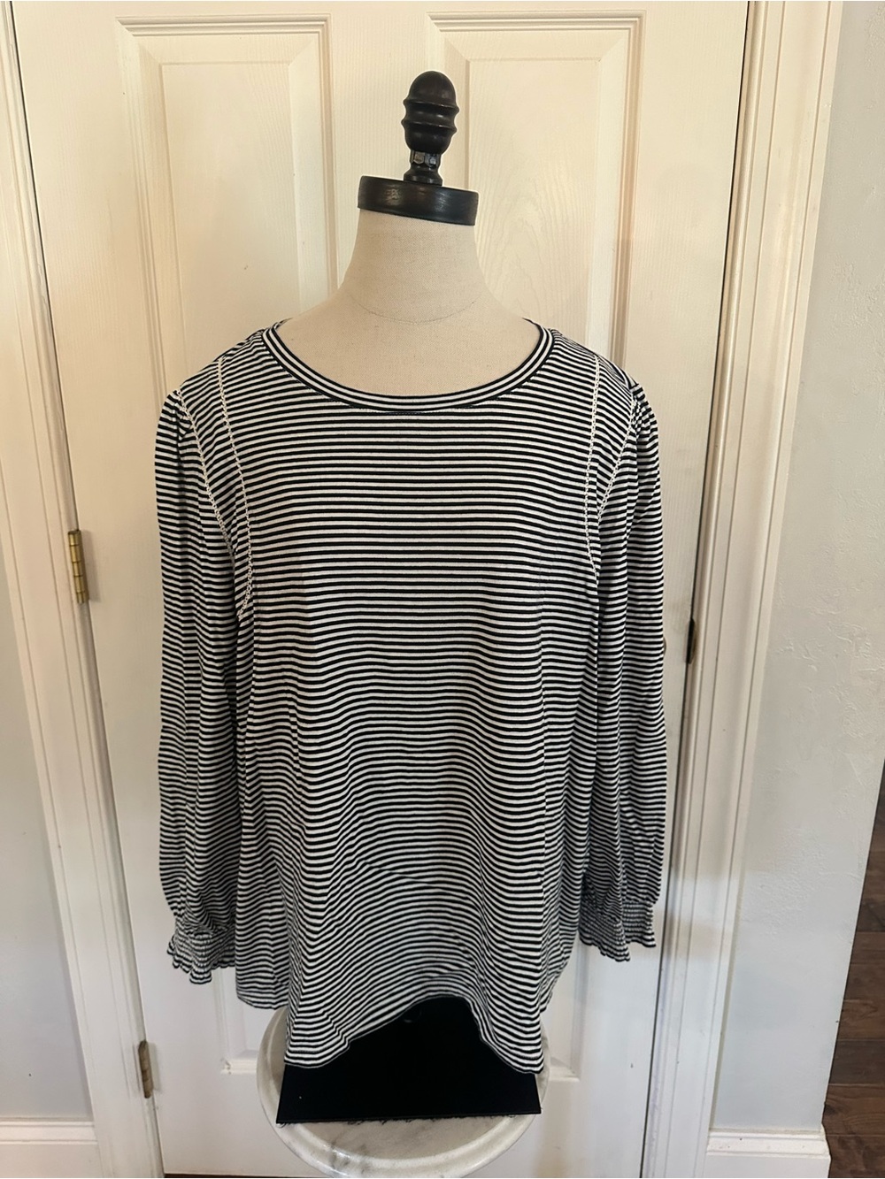 Talbots Black and White 3Xp Striped Long-Sleeve Tunic Top